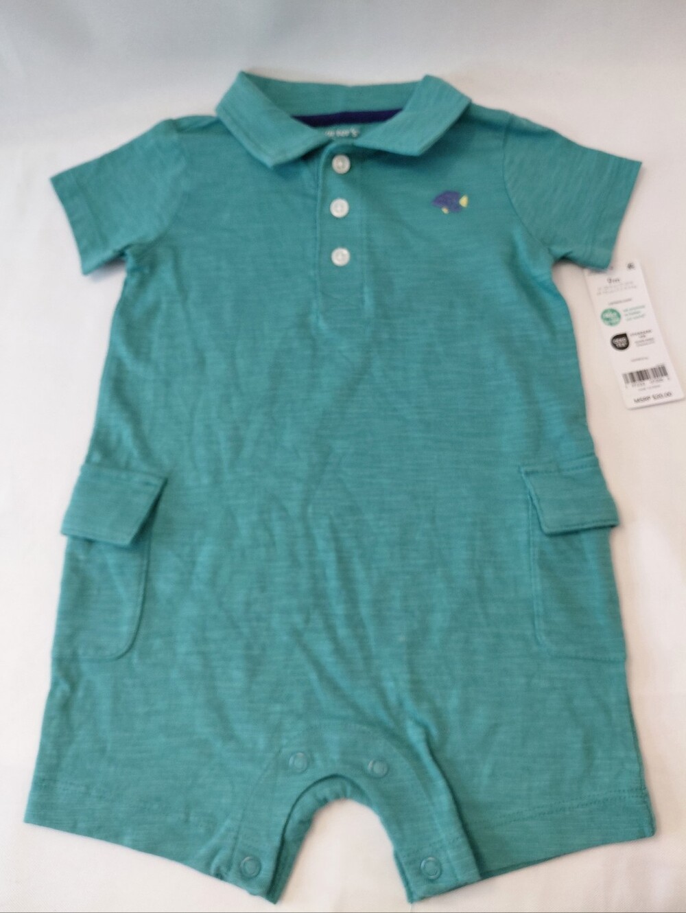 Carter's Teal Romper with Fish Embroidery
